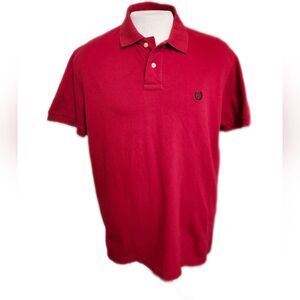 Chaps stretch, 97% cotton, red short sleeved polo shirt, navy logo, L